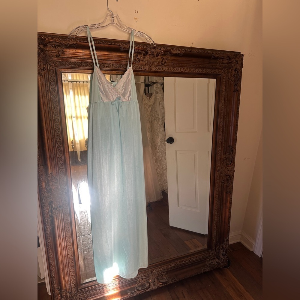 Elegant Light Blue and White Women's Vintage Nightgown